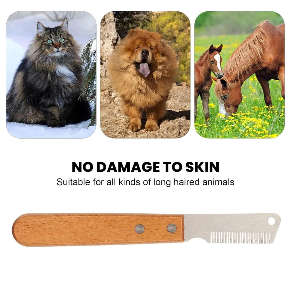 Pet stripping comb with wood handle for removing floating hair from cats and dogs grooming tool