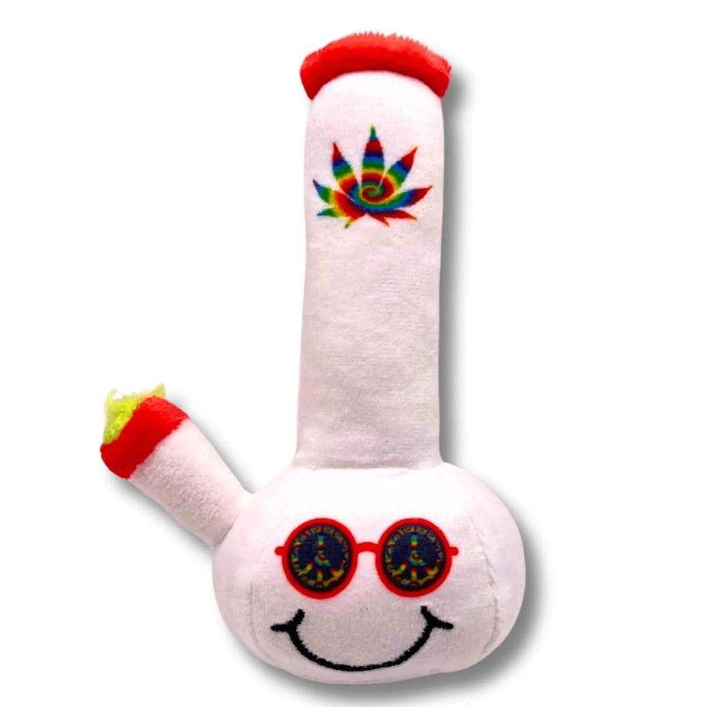 24cm plush dog toy shaped like a kettle with colourful printed picture style pattern