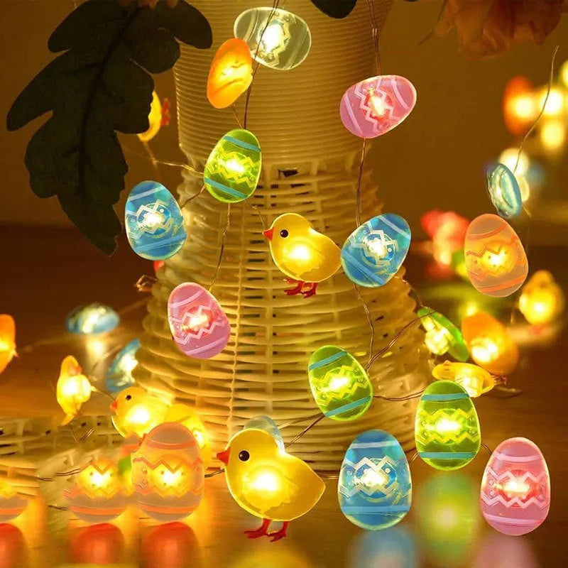 Carrot and rabbit shaped Easter LED string lights with battery box and PVC shell, available in five colours