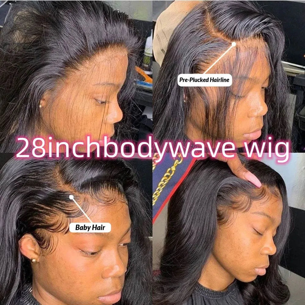 360 full lace frontal body wave human hair wig, 8-28 inch, 150% density, natural colour 1B