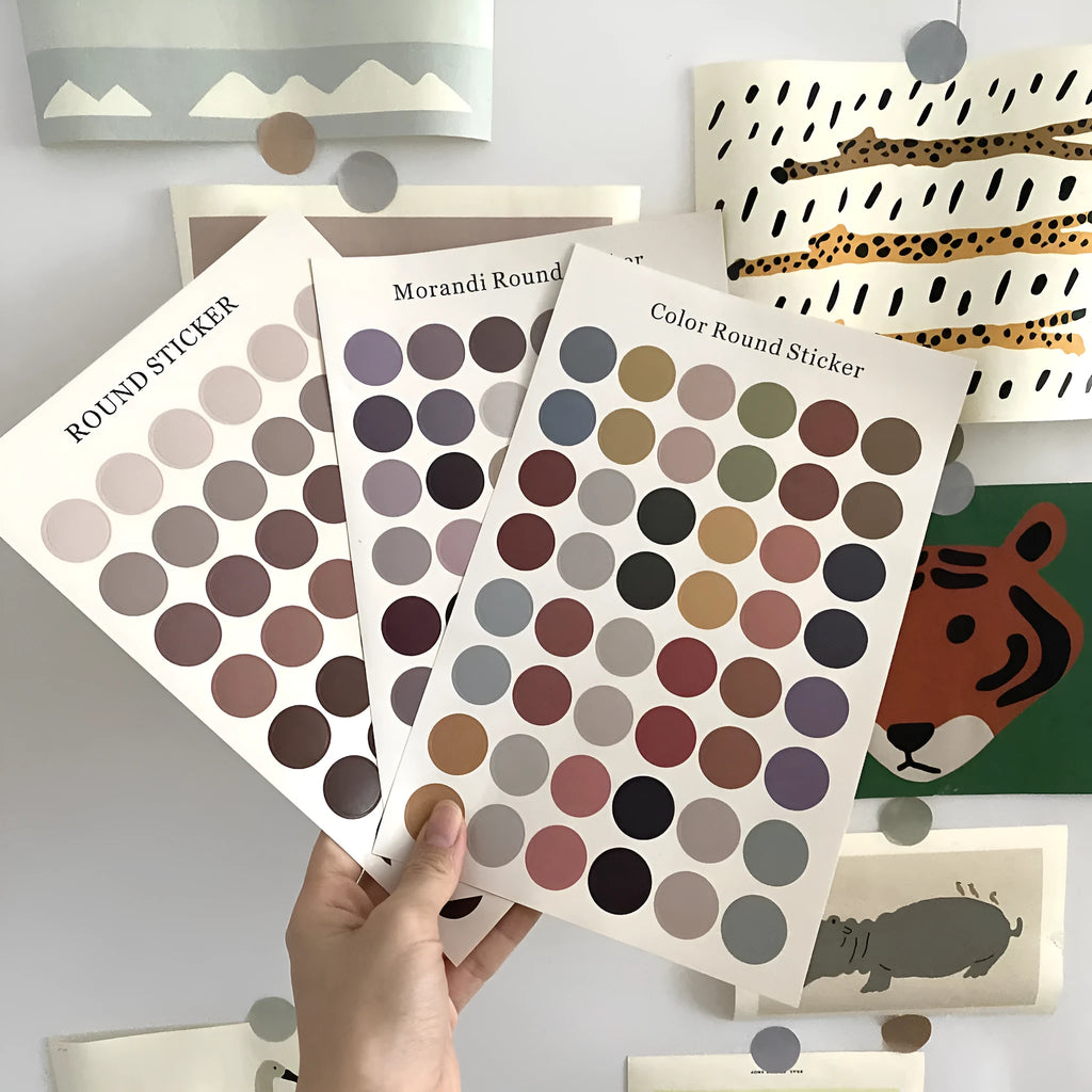 Morandi earth colour polka dot hand account seal sticker sheet with 48 circular designs