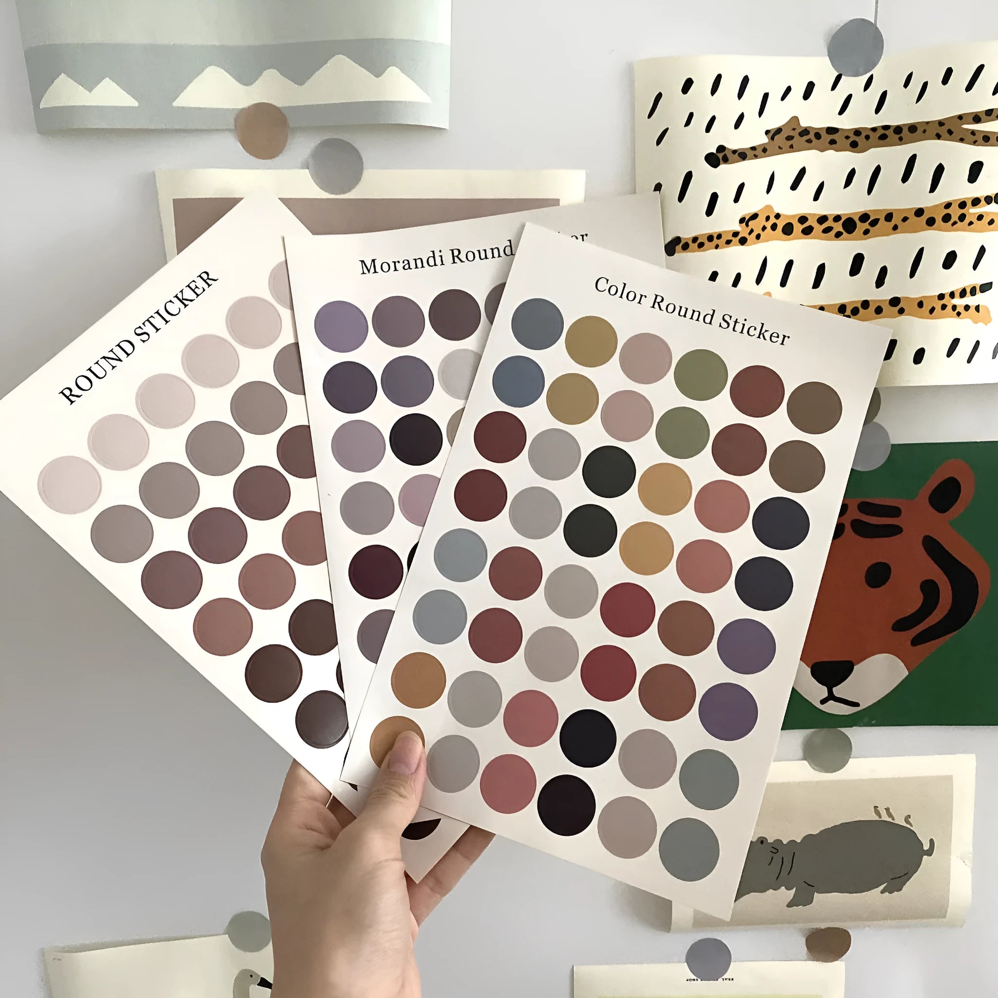 Morandi earth colour polka dot hand account seal sticker sheet with 48 circular designs