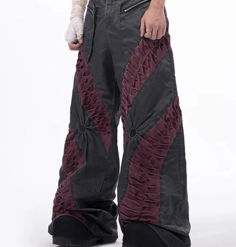 Retro three-dimensional keel design casual trousers in grey rayon viscose fabric