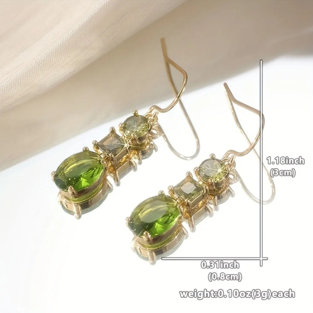 Green geometric copper earrings with quadrilateral design in retro Bohemian style