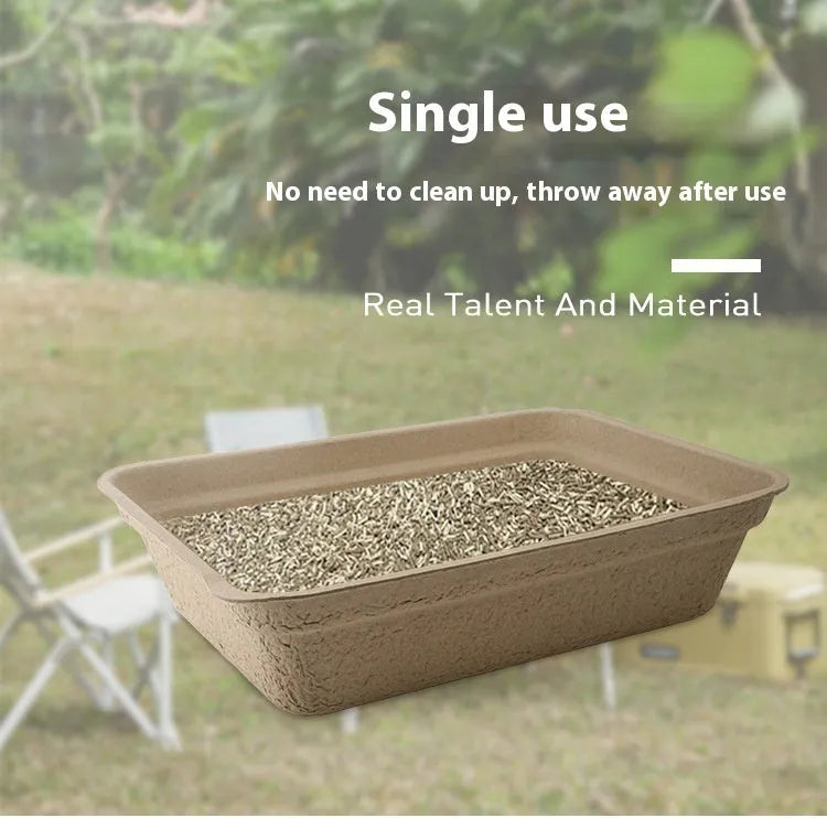 Brown disposable cat litter box with waterproof lining and biodegradable materials, sizes 39cm, 42.5cm, 45cm