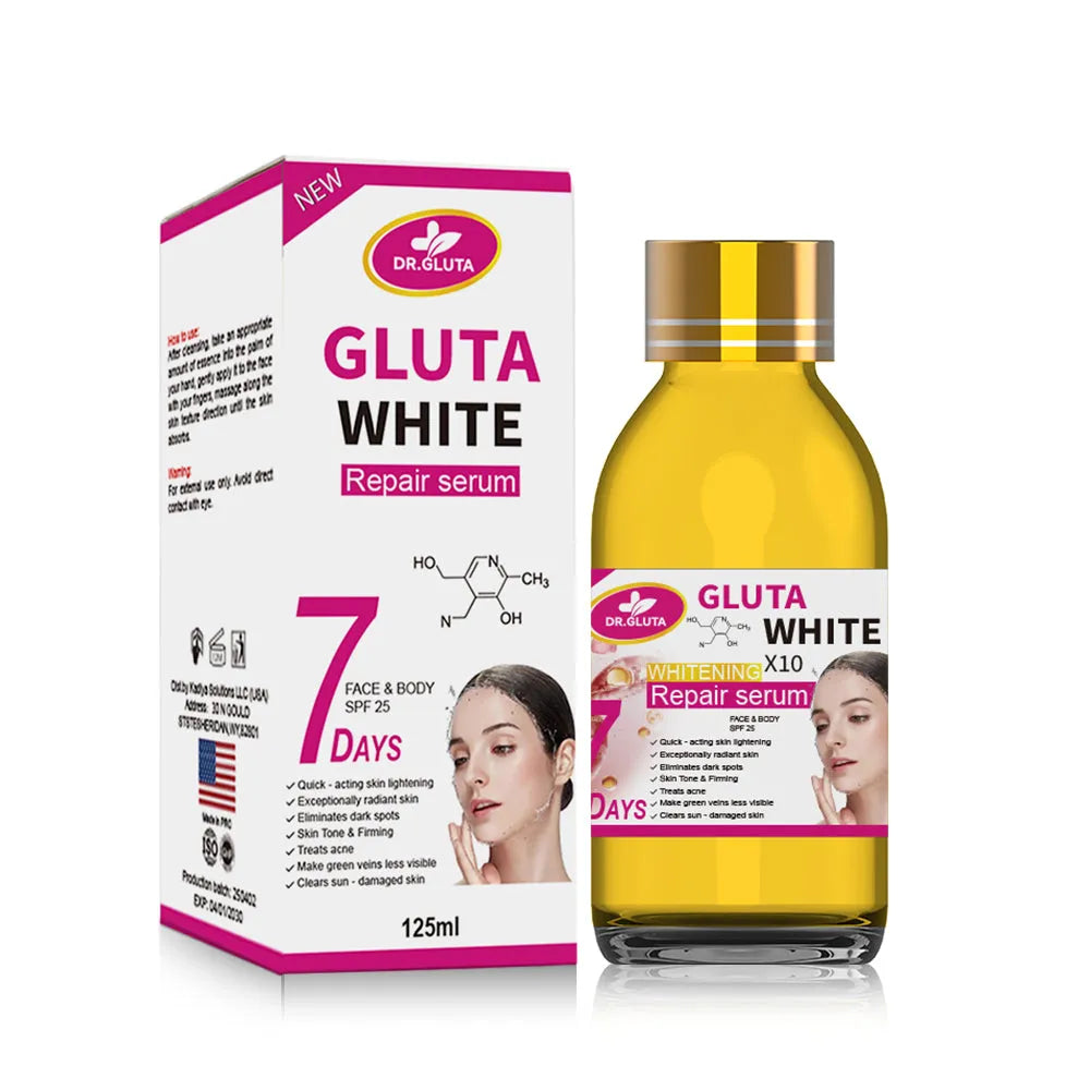 Glutathione whitening serum 125ml bottle for 7 day whitening repair, moisturising and anti-aging facial use
