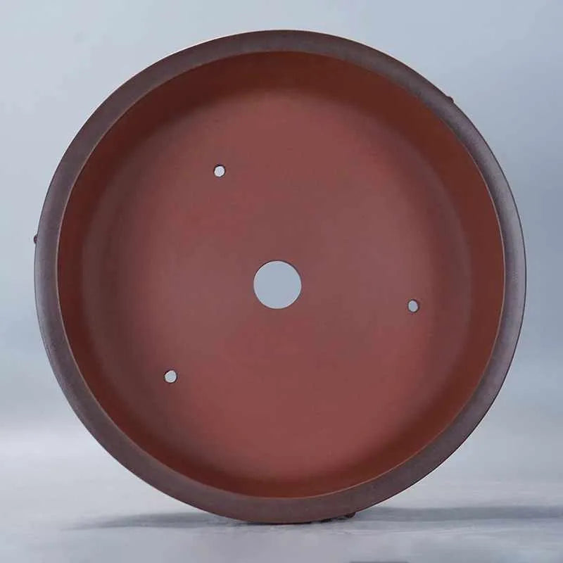 Small retro plain cement flower pot with ancient nail round design and breathable purple sand construction