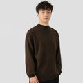 Men's solid colour loose long-sleeved pullover sweater on a hanger, shown in army green.