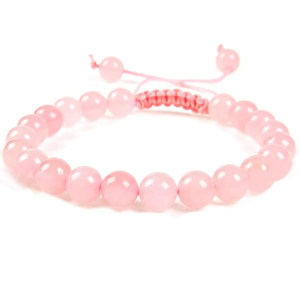 Women's flat knot braided healing bracelet with geometric texture and gemstone beads