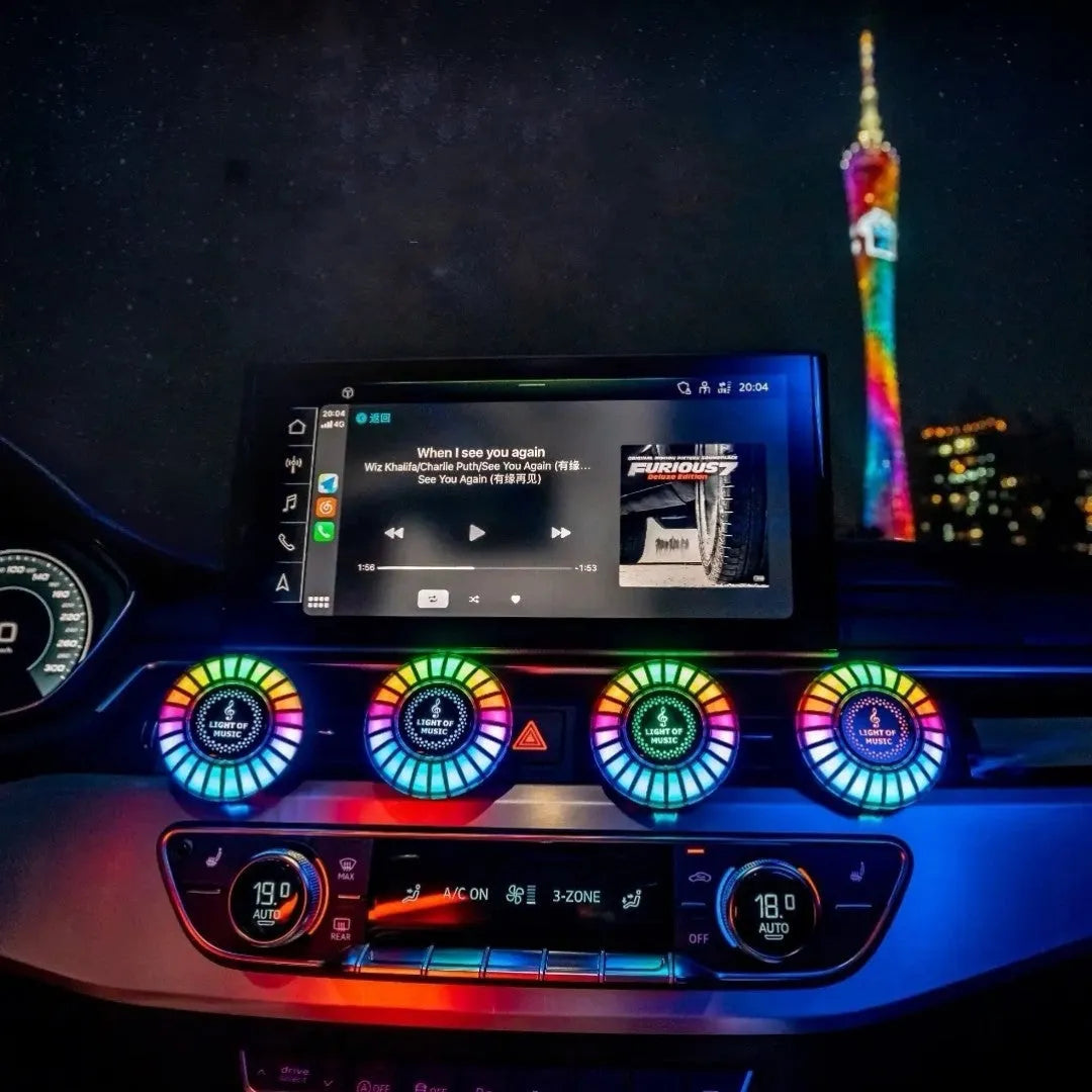Car atmosphere light with RGB lighting and aromatherapy function for air outlet installation