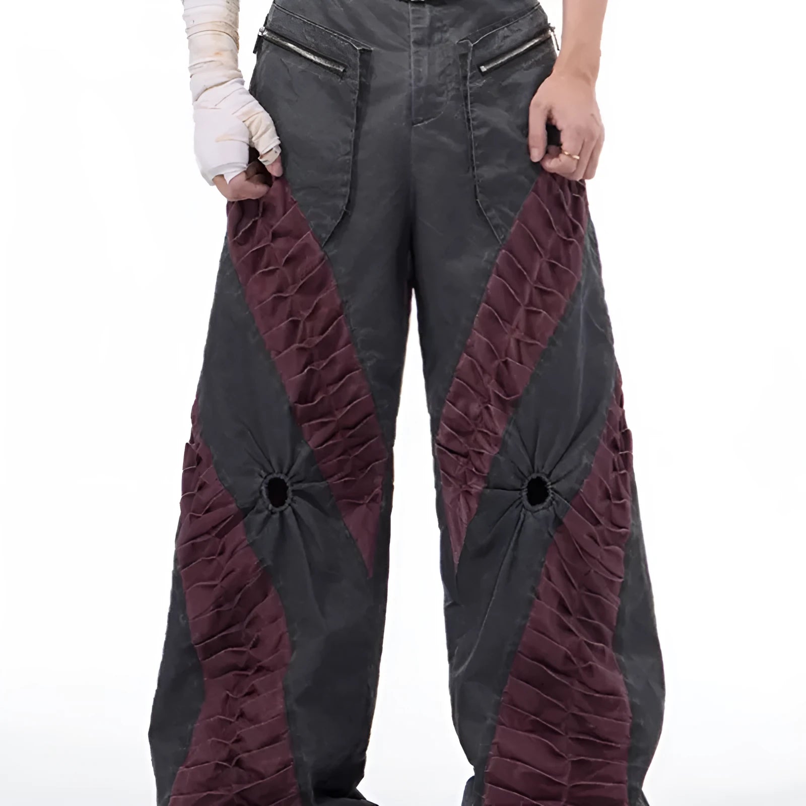 Retro three-dimensional keel design casual trousers in grey rayon viscose fabric