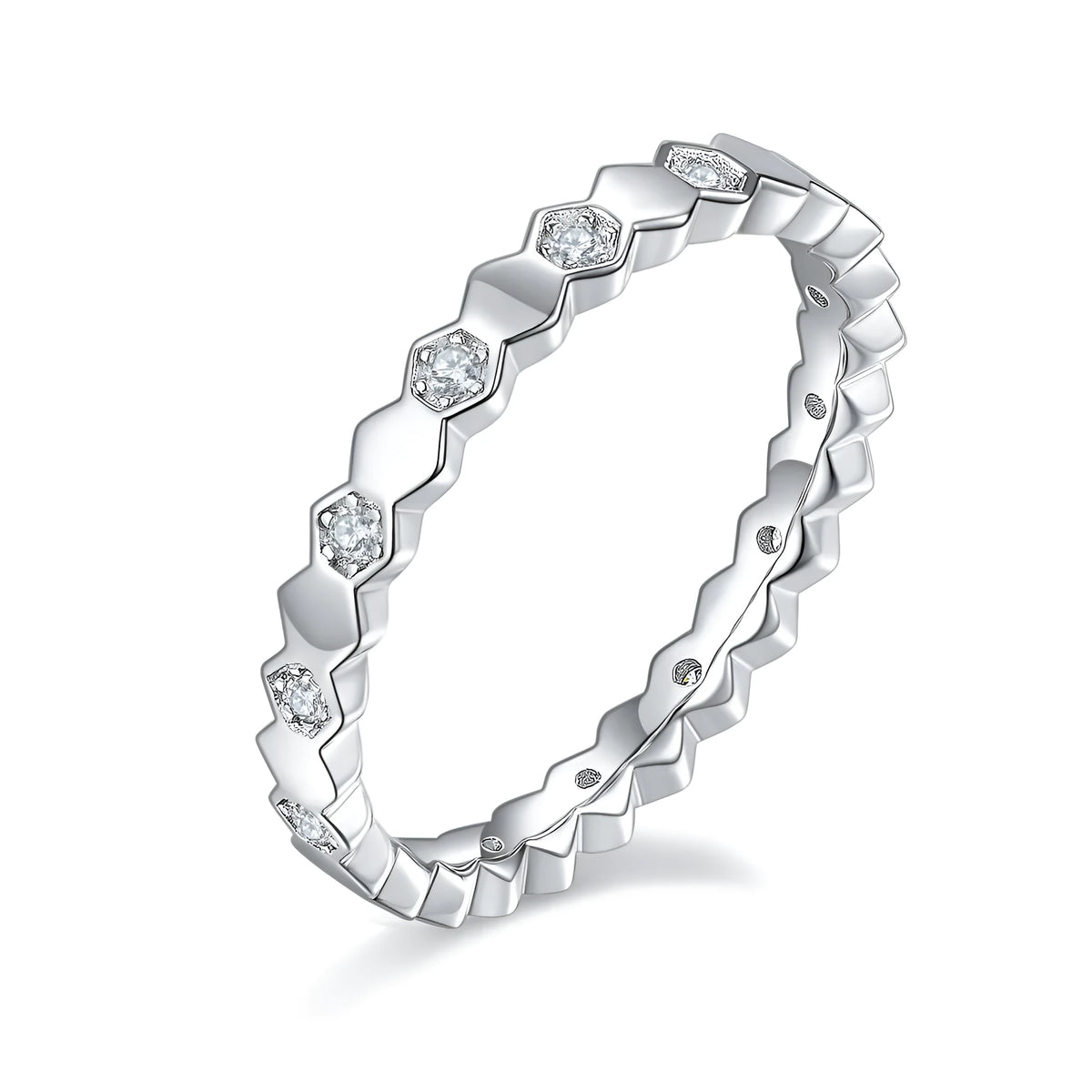 Moissanite wedding ring set in S925 silver with platinum plating, sizes 5-9, GRA certificate and gift box.
