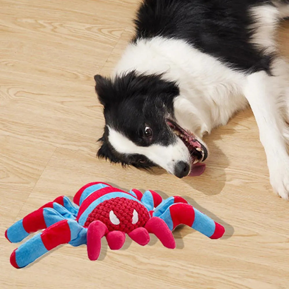 Red teddy bear chew toy for medium and large dogs on a plain background