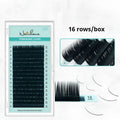 Soft velvet false eyelashes showing artificial fibre lashes in various lengths from 7mm to 15mm.