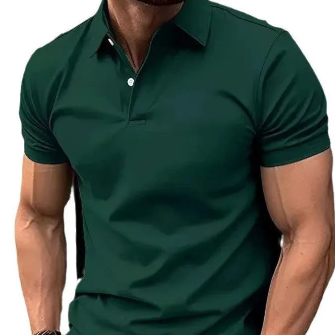 High Sense slim-fit short sleeve shirt in cotton blend fabric showing button front and solid colour design