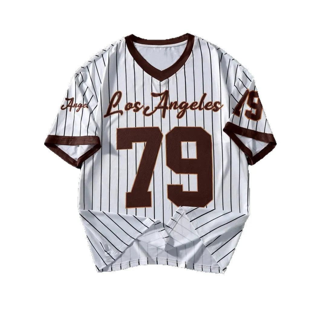 Men's Los Angeles letter print short sleeve top in loose silk, five colours, sizes XXS to 6XL.