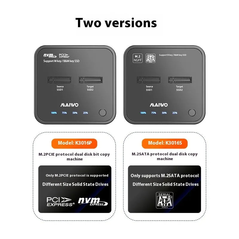 MAIWO K3016 M2 solid state hard disk dock with cables and adapter for SATA and NVMe drive cloning