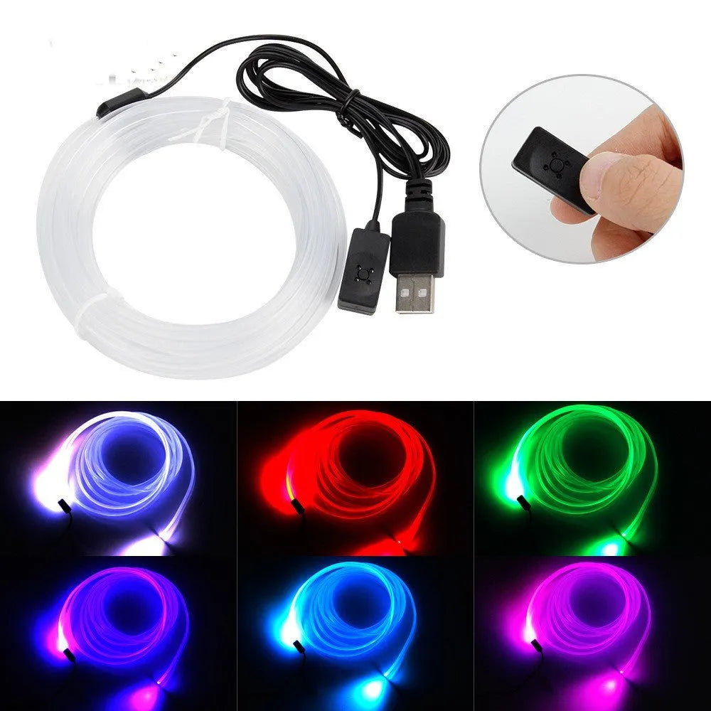 Colourful EL luminous car ambience light strip with USB connector in PVC material