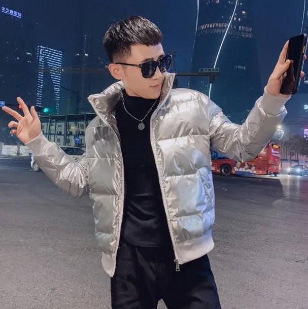 Men's thin cotton jacket in black, silver, or grey stand up collar, sizes M-5XL