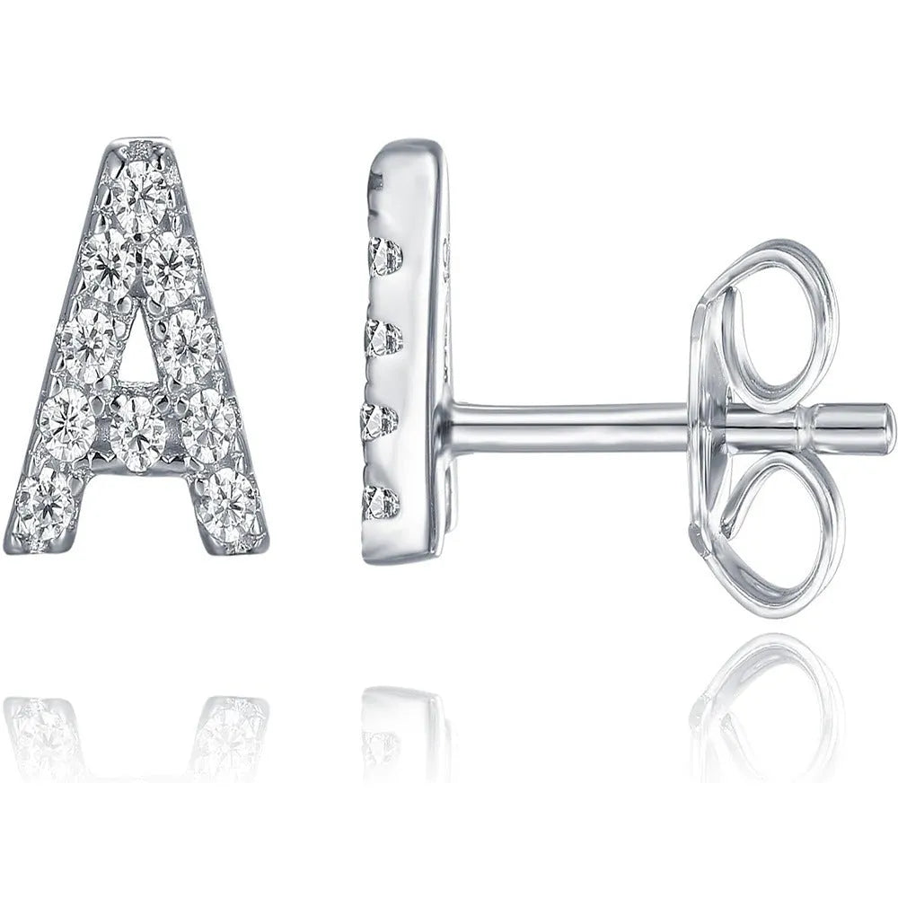 Gold plated earring featuring the letter A from the alphabet, with a small zircon stone detail.