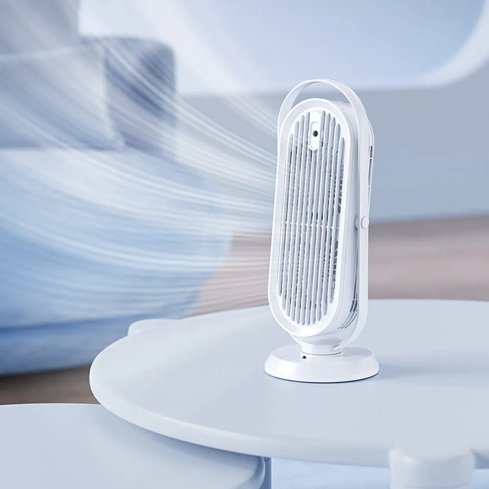 USB tower fan with humidifier in modern design on desktop