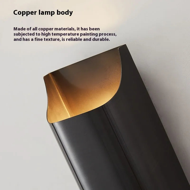 Minimalist copper wall lamp in black gold or natural copper finish for bedroom bedside lighting