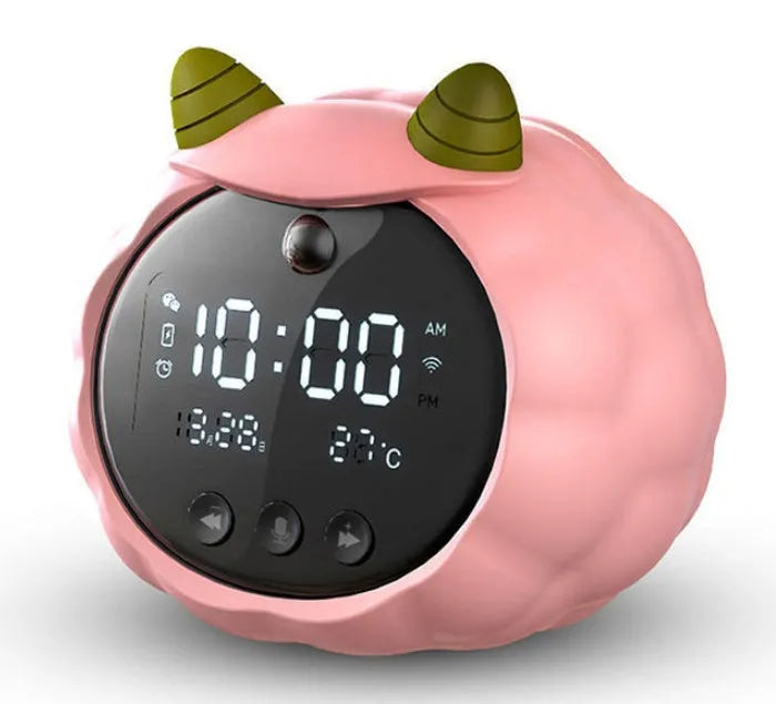 White Deer style smart alarm clock with digital display, silicone shell, and power cord.