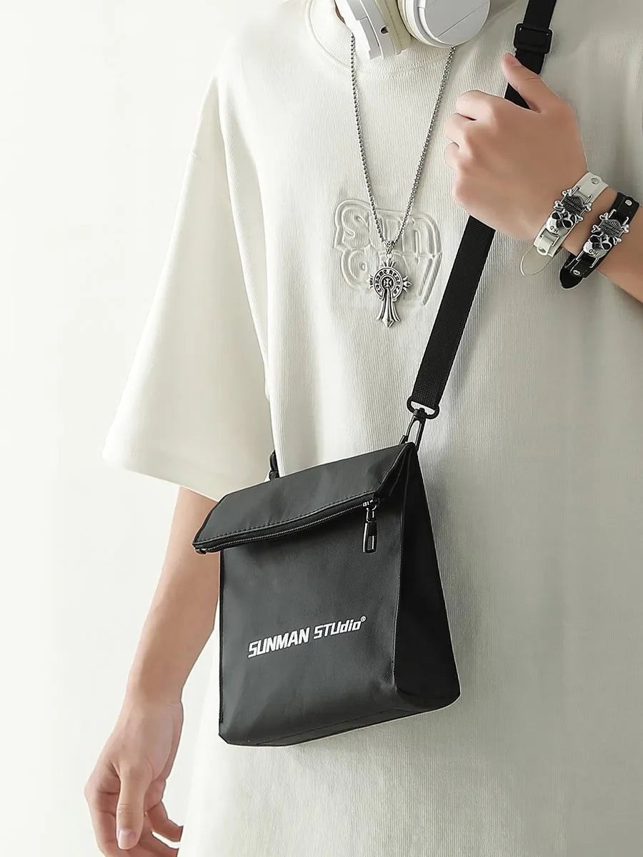 Polyester messenger bag backpack with sewing line detailing in street trend style