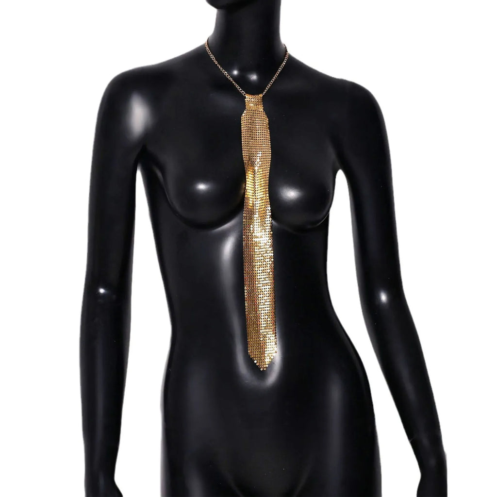 Arrow-shaped metal sequin bow tie in silver colour for adult festival wear.