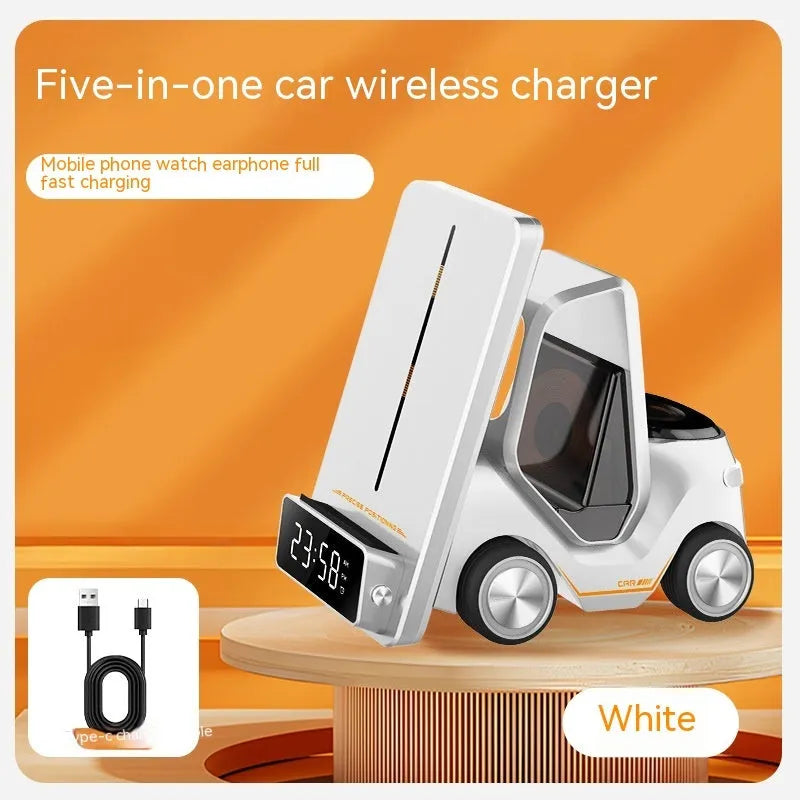 15W wireless charging bracket in grey, white, yellow, or orange with type-C port, dimensions 150x146x75mm