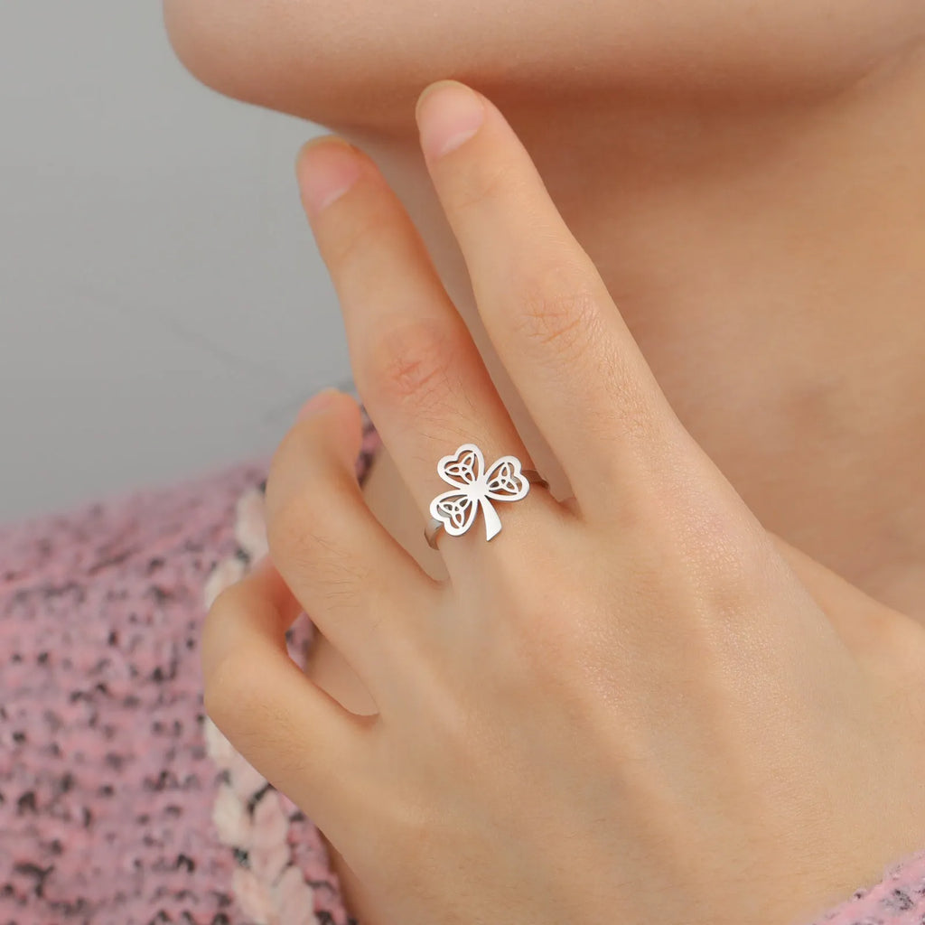 Stainless steel hollow ring with electroplated finish in gold or steel colour on hand