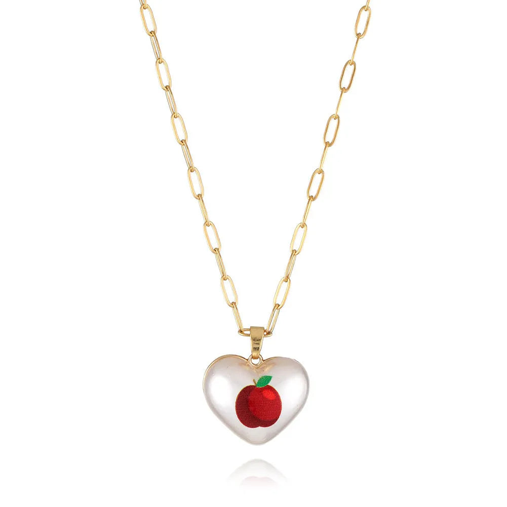 Fresh style geometric necklace with choice of apple, pineapple, strawberry, cherry, and pear fruit pendants on an adjustable chain.