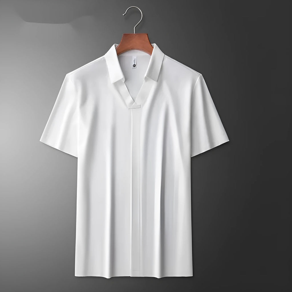 Men's lapel polo short-sleeved t-shirt in cotton blend fabric available in white, brown, and black colours
