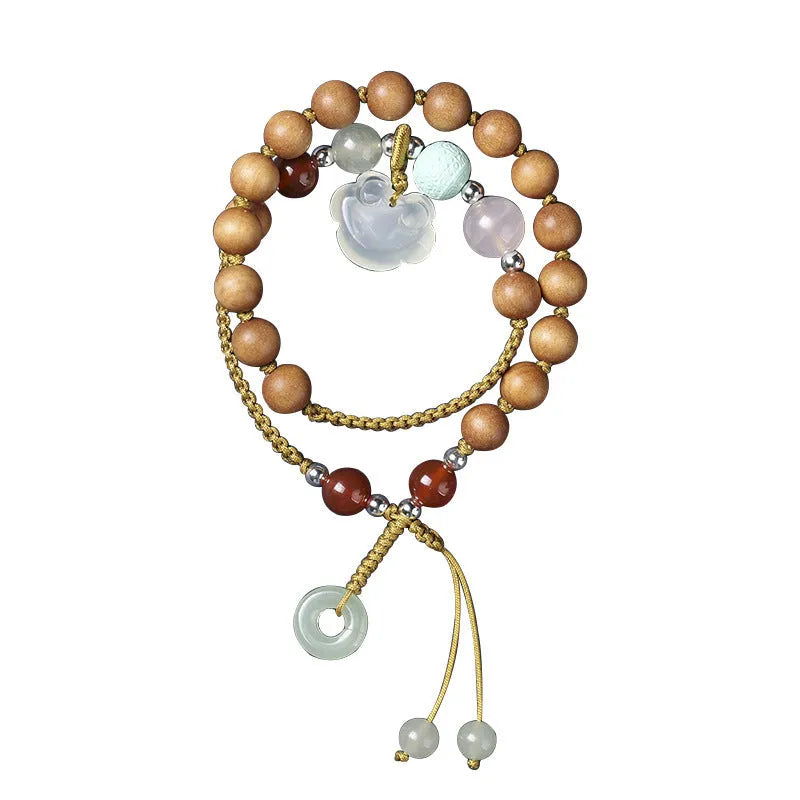 Hand-woven ebony double ring bracelet with stone accents in national style design