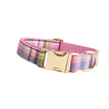 Cloth dog collar and leash four-piece set with matching vest and bow accessories in multiple size options