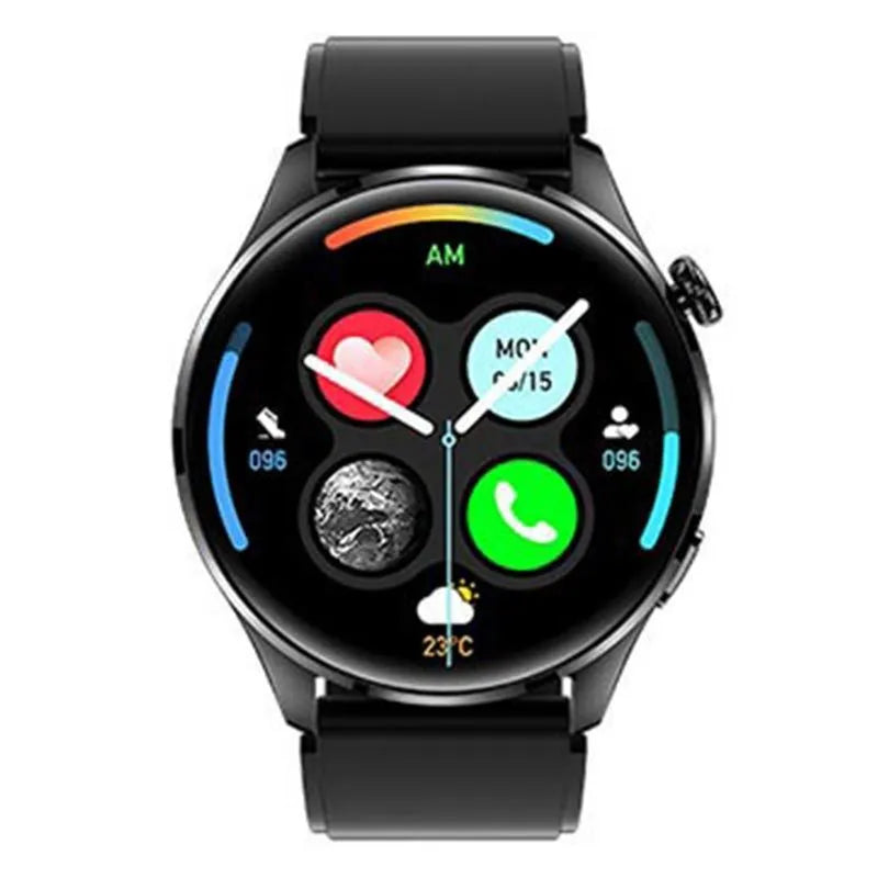 Smart watch with round 1.32-inch IPS screen, zinc alloy case, and interchangeable strap options including silicone, steel, and milance variants
