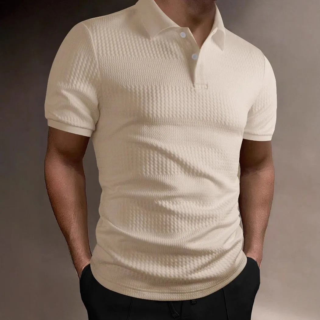 Men's striped polo shirt with short sleeves in loose fit design