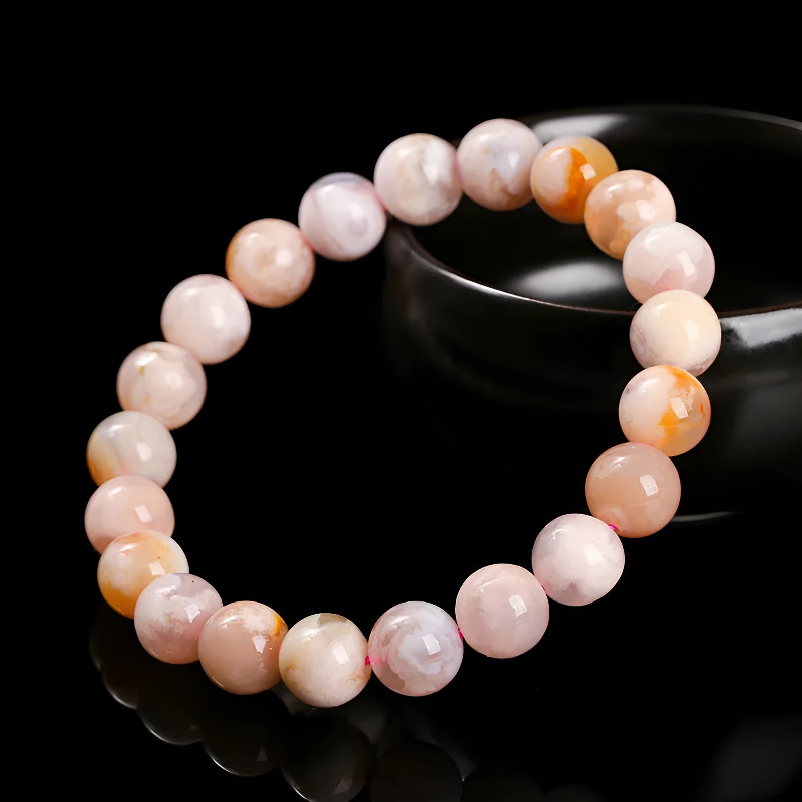 Natural cherry agate bracelet with 3A cherry blossom colour geometric round beads