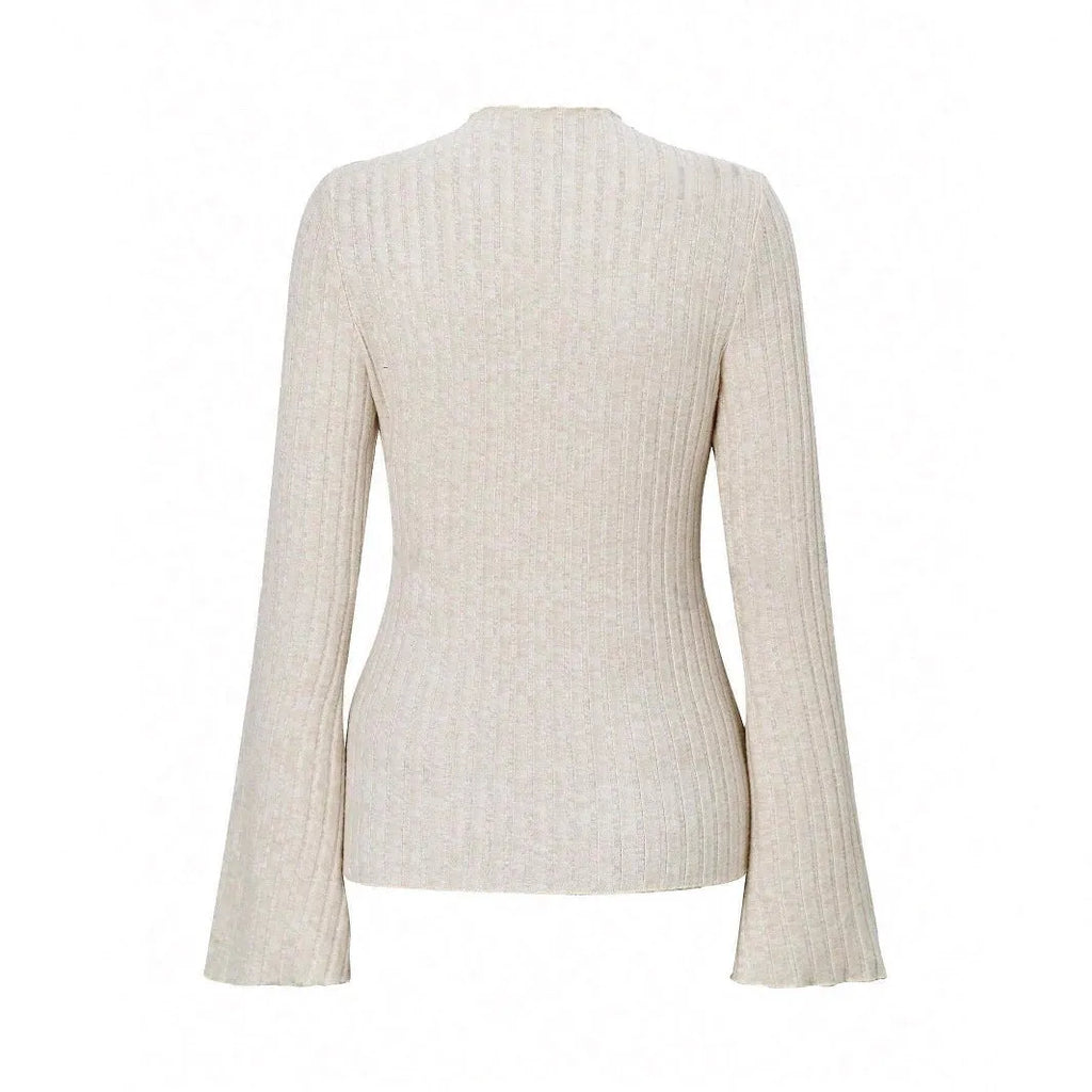 Long sleeve round neck top with lantern sleeves in brushed polyester fabric, black colour, slim fit