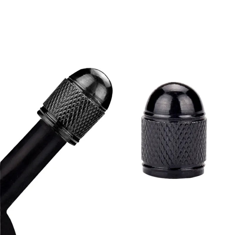 Aluminium alloy mountain bike tyre valve cap in silver, red, blue, black, and gold colours