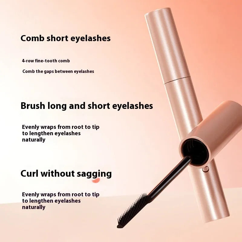 Black natural curly long mascara tube showing 14cm height with brush applicator