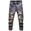 Men's loose fit hip hop trousers with multiple pockets in retro denim styling