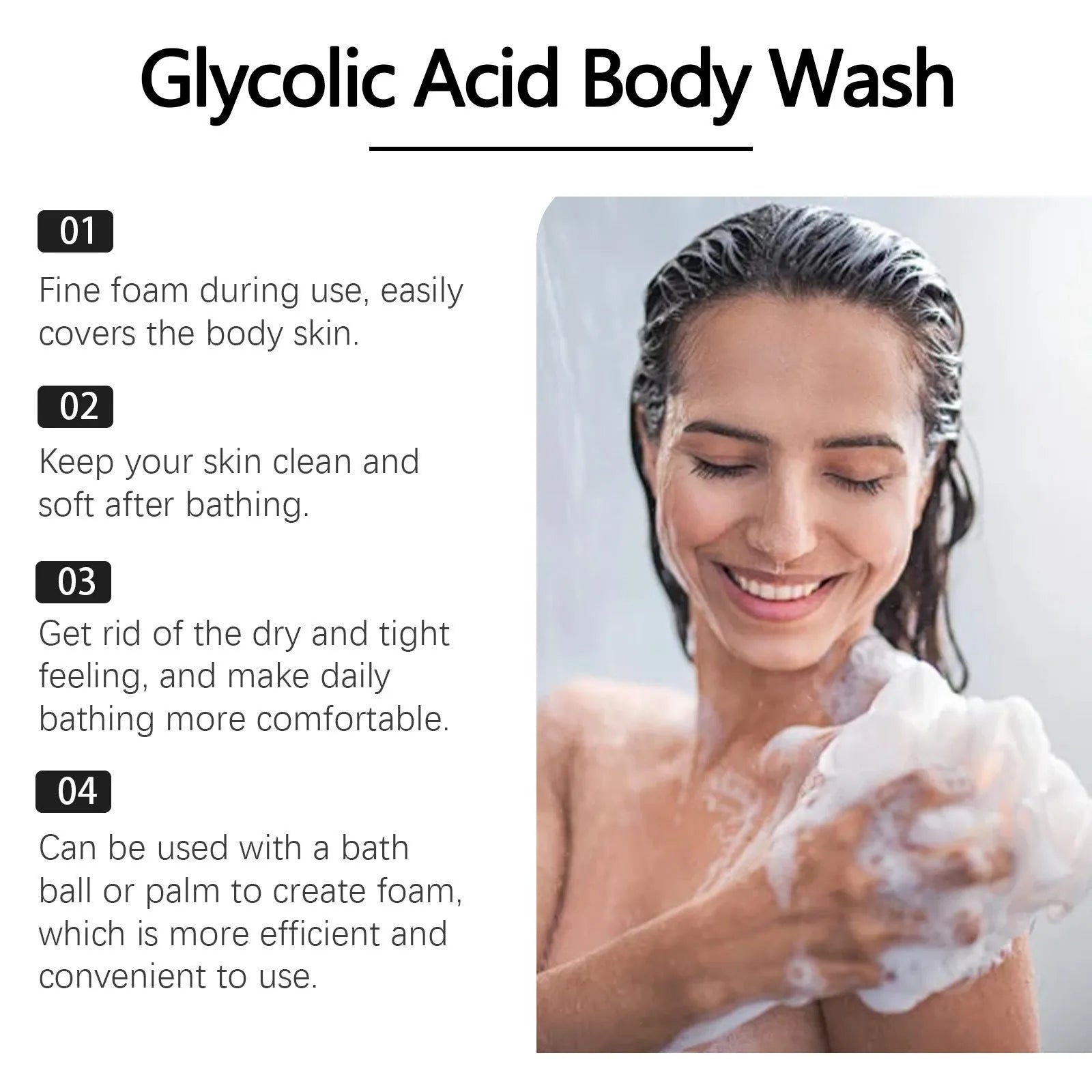 100ml tube of soothing moisturising shower gel with glycolic acid and retinol.