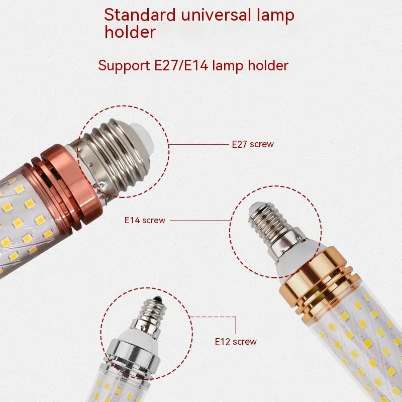 E14 12W LED corn light bulb showing three colour temperature options