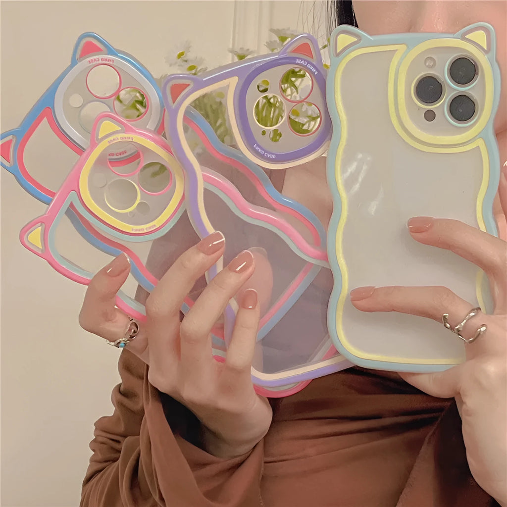 Cat ear phone case for iPhone in blue with solid colour rear cover and TPU material