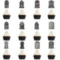Pack of twelve small paper Halloween cake flags with tombstone designs in horror styles for spooky decoration