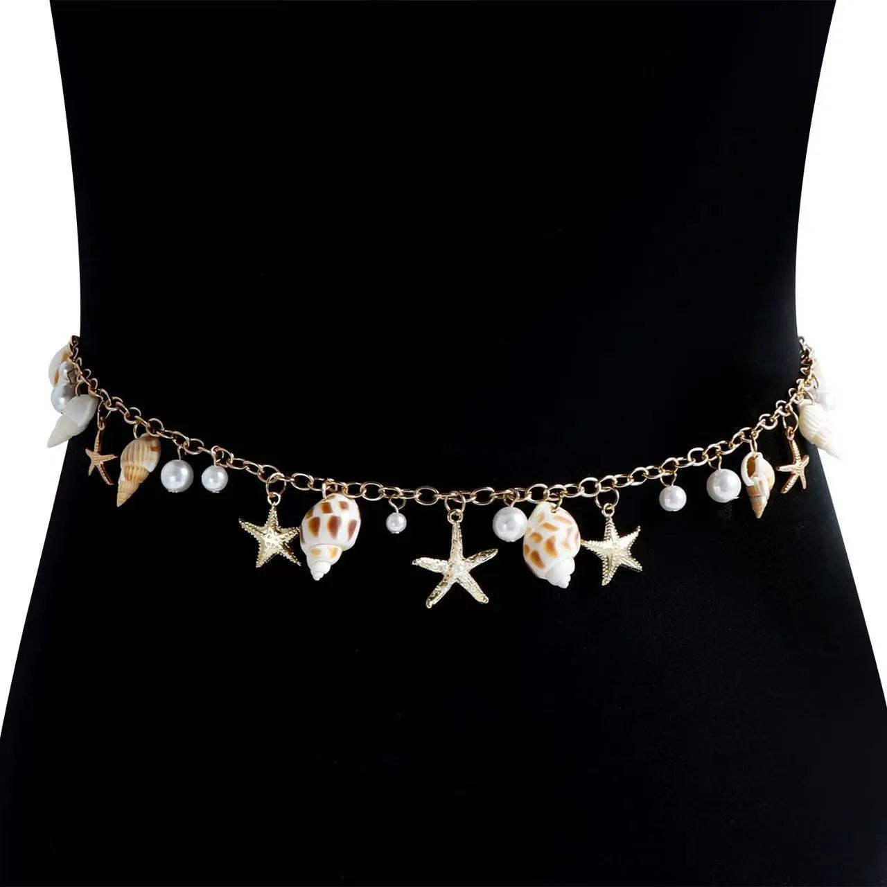 Adjustable women's waist chain with matching bracelet featuring star design elements in alloy material