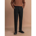 Men's straight-leg business trousers in draped design showing four colour options and straight silhouette