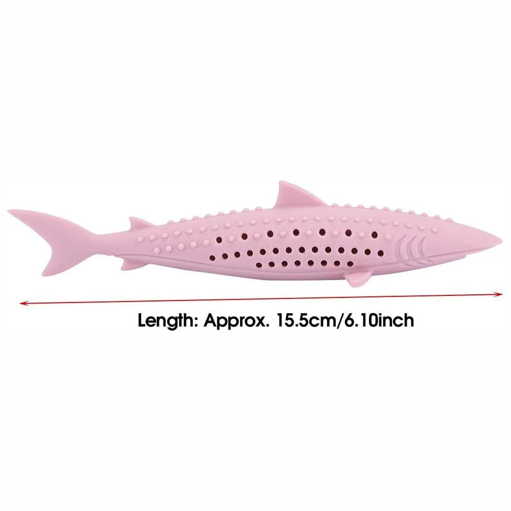 Green dolphin-shaped silicone cat chew toy with breathable side holes for catnip scent release