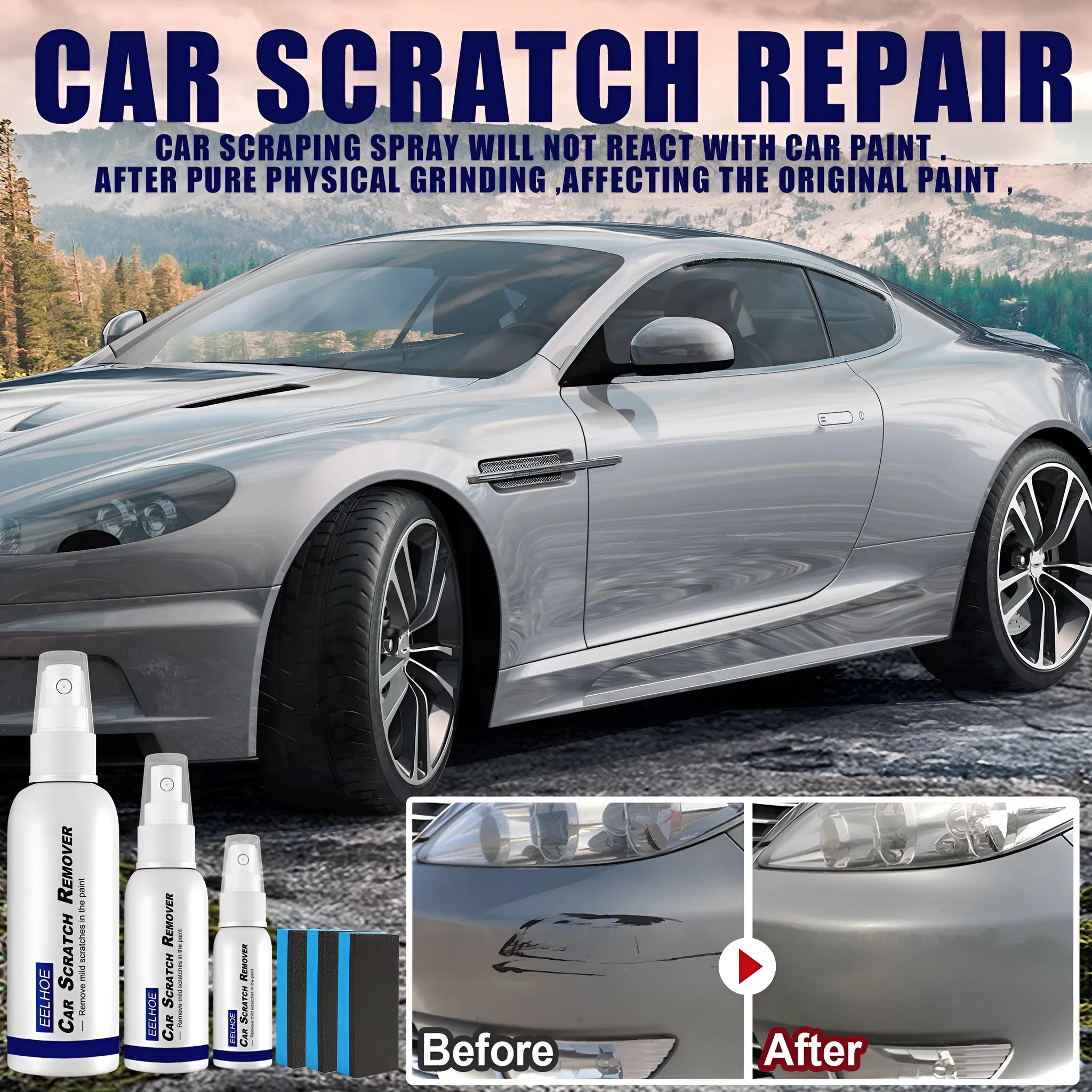 Car scratch repair spray canister for paint surface scratch removal and sealing.